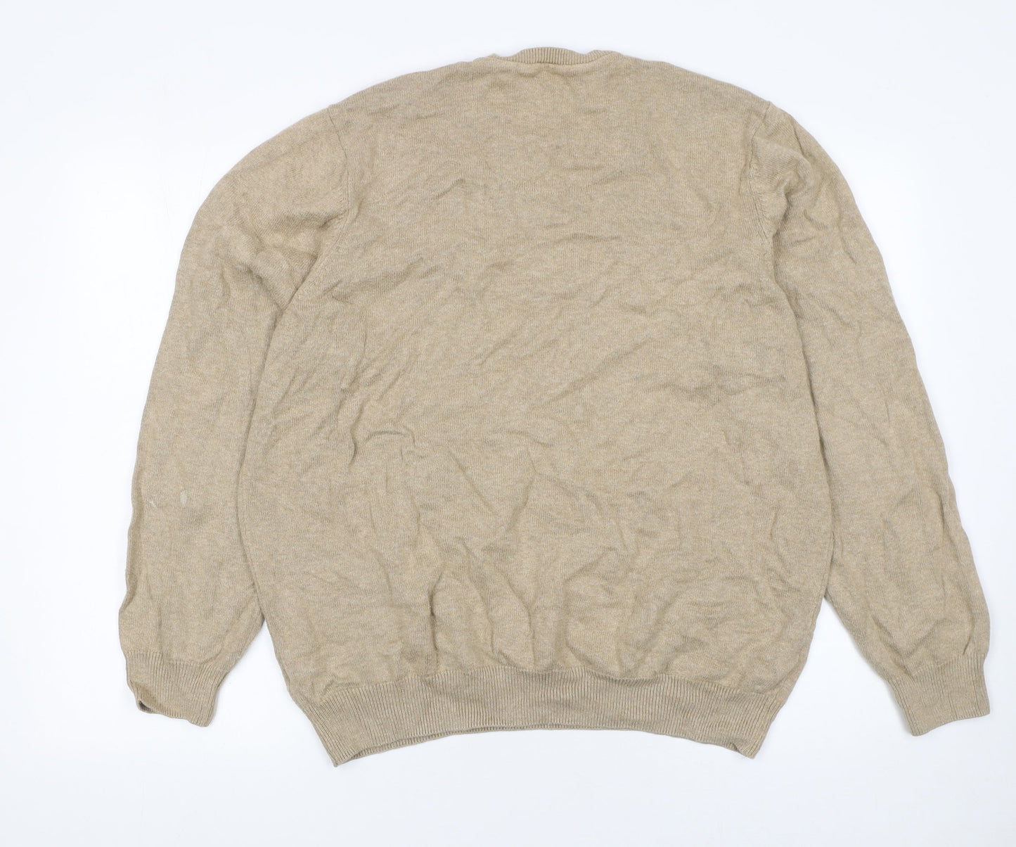 Marks and Spencer Men's Beige Cotton V-Neck Jumper XL Regular Fit
