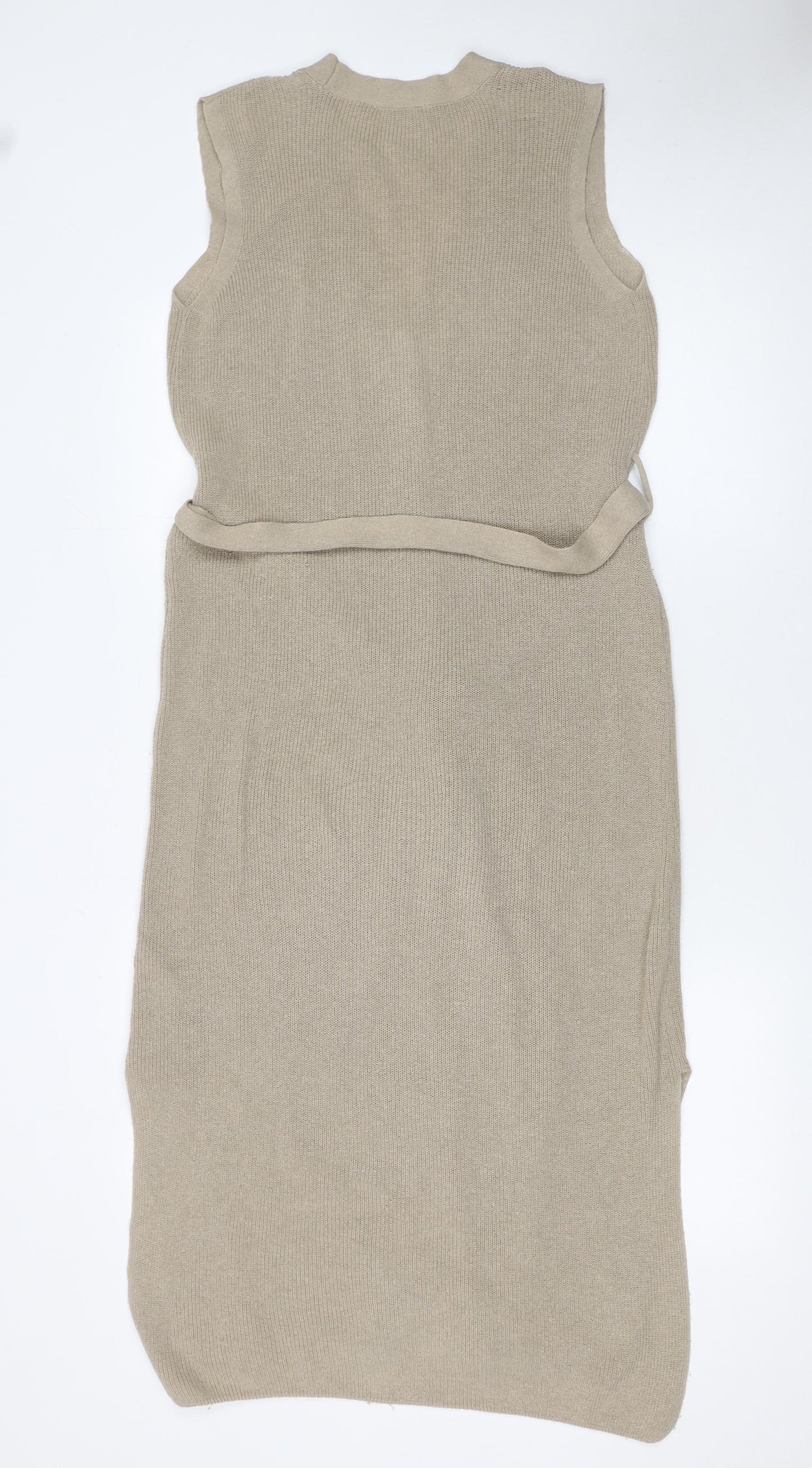 Tu Women's Beige Sleeveless Belted Knit Cardigan Size 8