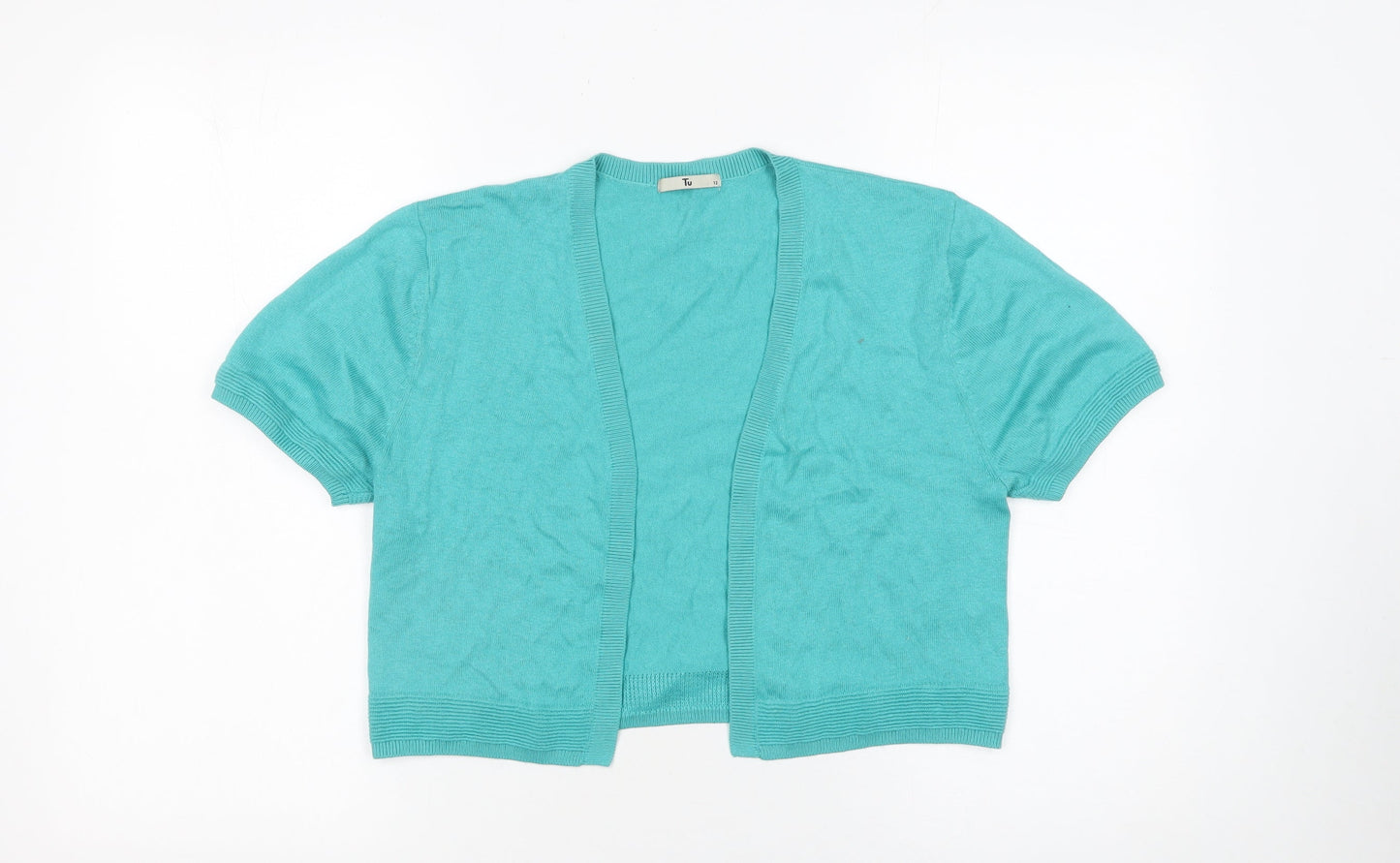 Tu Women’s Green Short Sleeve Open Knit Cardigan Size 12