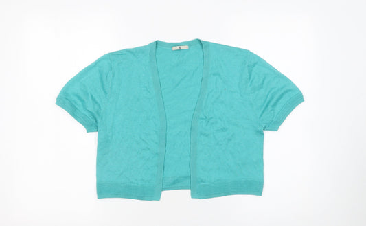 Tu Women’s Green Short Sleeve Open Knit Cardigan Size 12