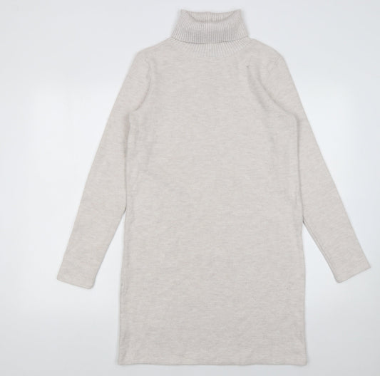 George Women Beige Size 10 Roll Neck Knit Sweater Dress