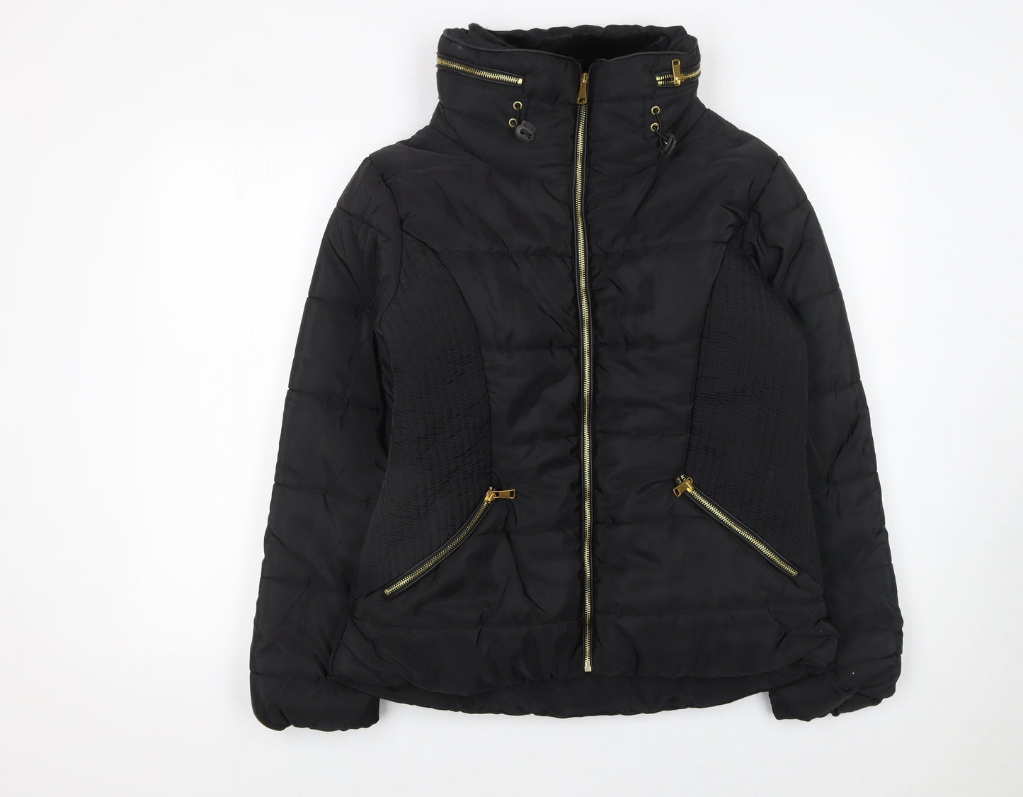 Rising Women's Black Puffer Jacket Size S Lightweight Quilted Zip Coat