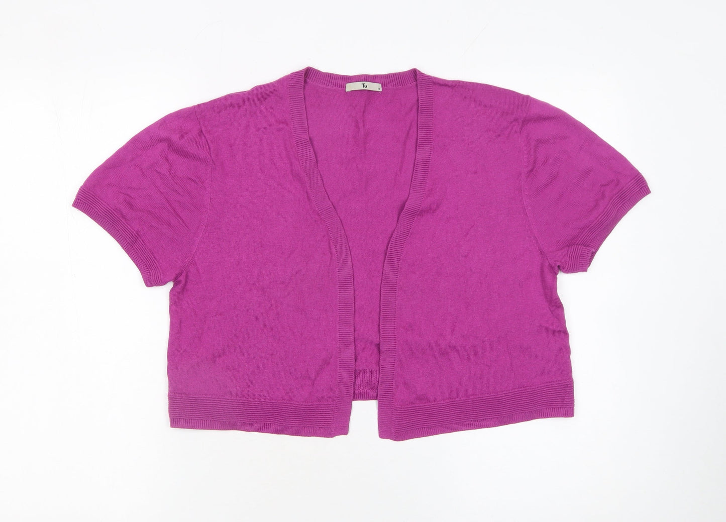 Tu Women's Purple Short Sleeve Knit Open Cardigan Size 16