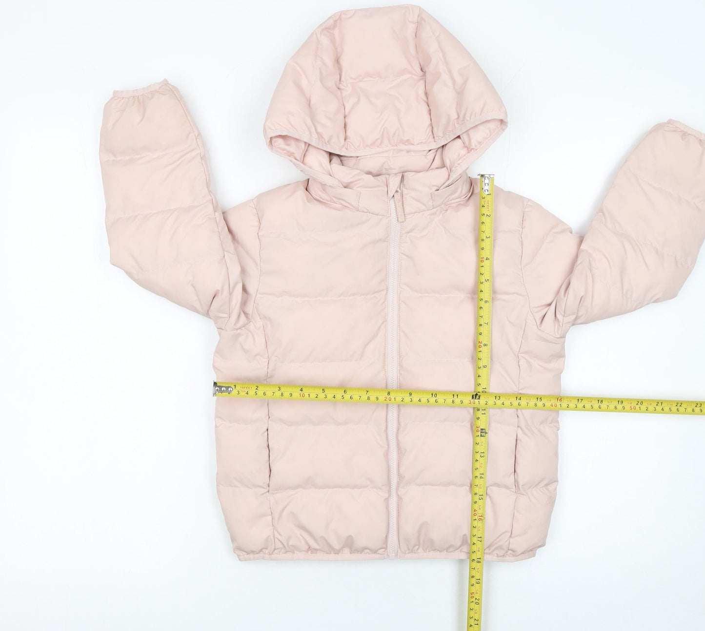 Uniqlo Girls Pink Hooded Puffer Jacket 5-6 Years Winter Coat Polyester