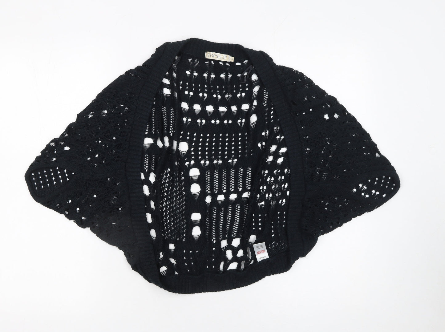 Topshop Women's Black Open-Knit Shrug Cardigan Size 8