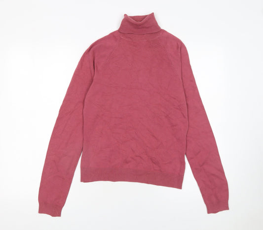 Topshop Women Pink Roll Neck Long Sleeve Cotton Knit Jumper Size 10