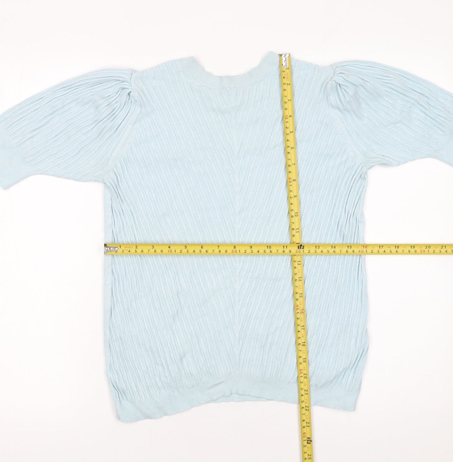 Marks and Spencer Women’s Blue Size 14 3/4 Sleeve Puff Knit Jumper