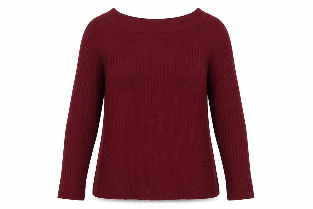 Marks & Spencer Women's Red Ribbed Boat Neck Jumper Size 14