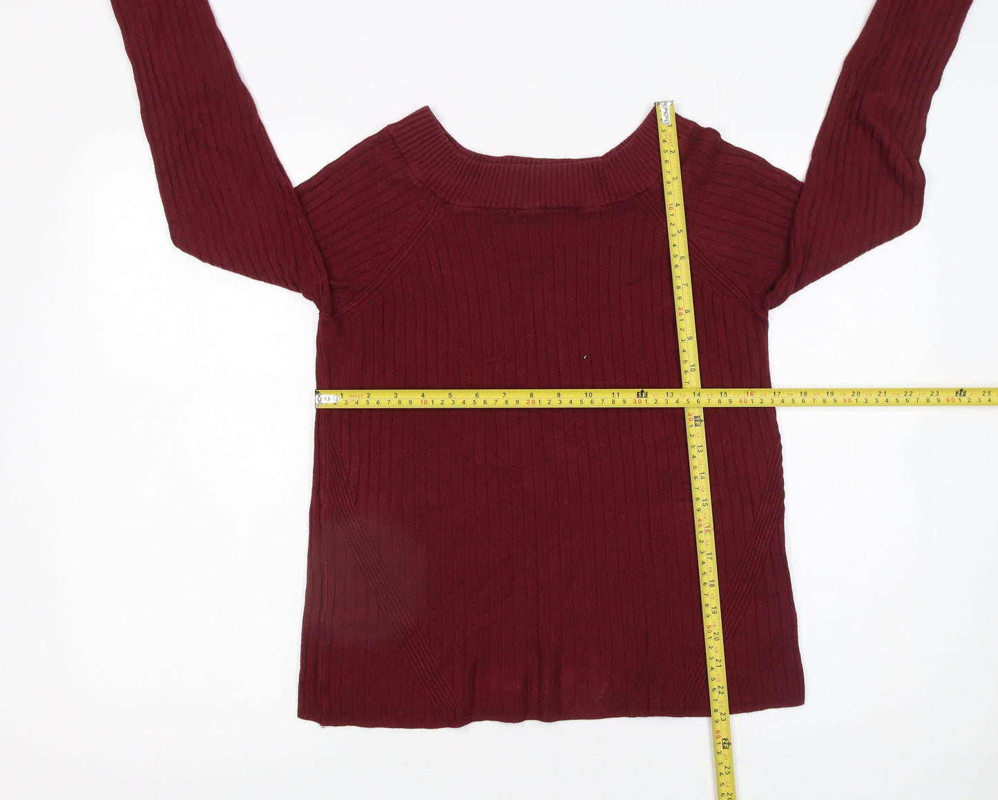 Marks and Spencer Women's Red Ribbed Boat Neck Jumper Size 14