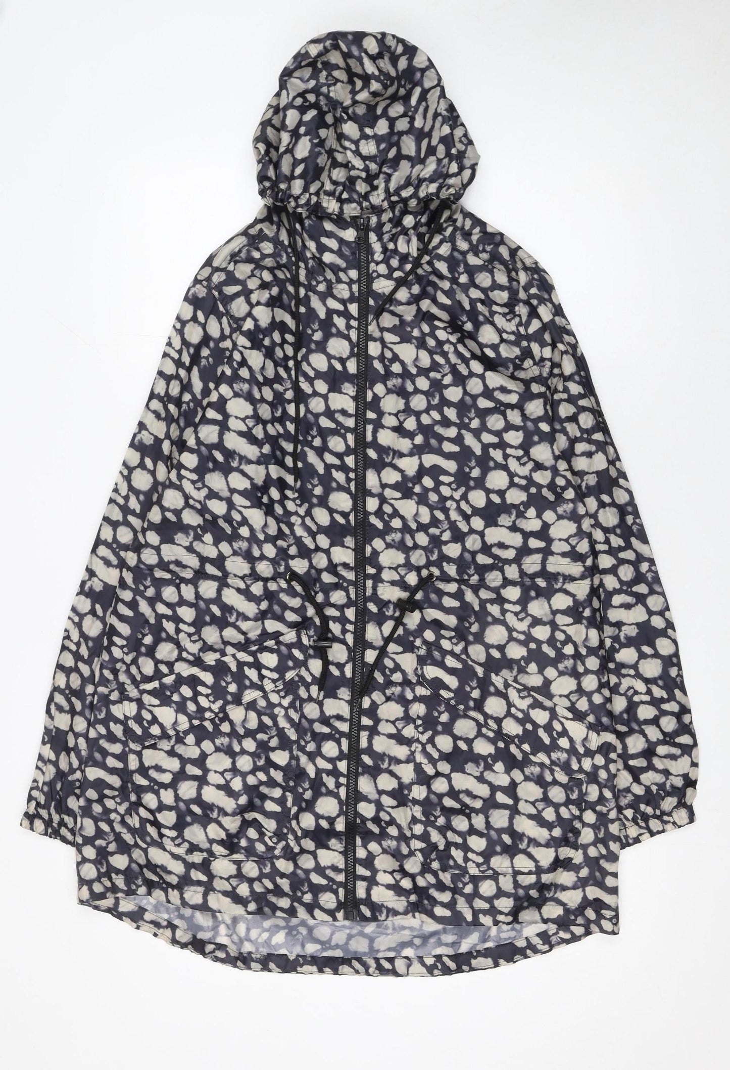 Rainydays Women Blue Animal Print Hooded Lightweight Rain Coat Jacket S