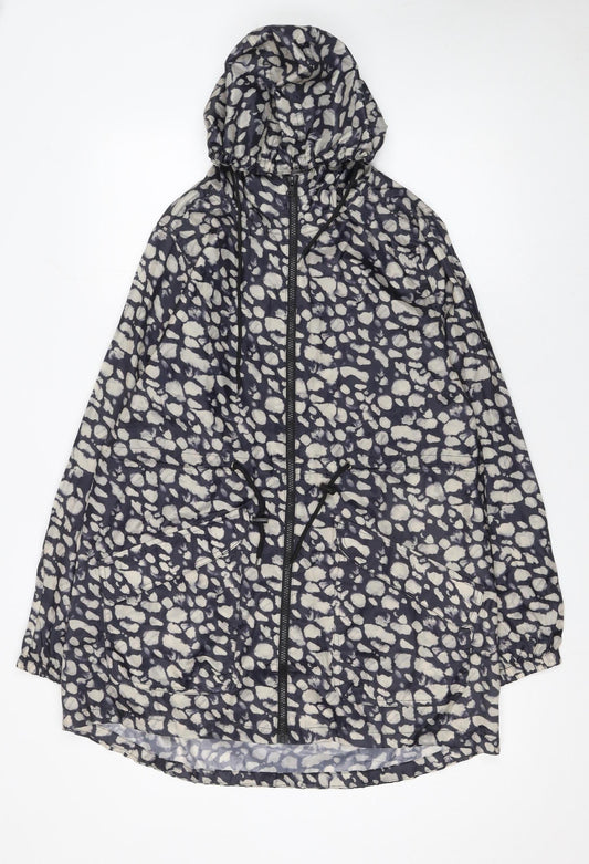 Rainydays Women Blue Animal Print Hooded Lightweight Rain Coat Jacket S