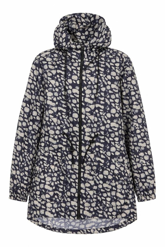 Rainydays Women Blue Animal Print Hooded Lightweight Rain Coat Jacket S