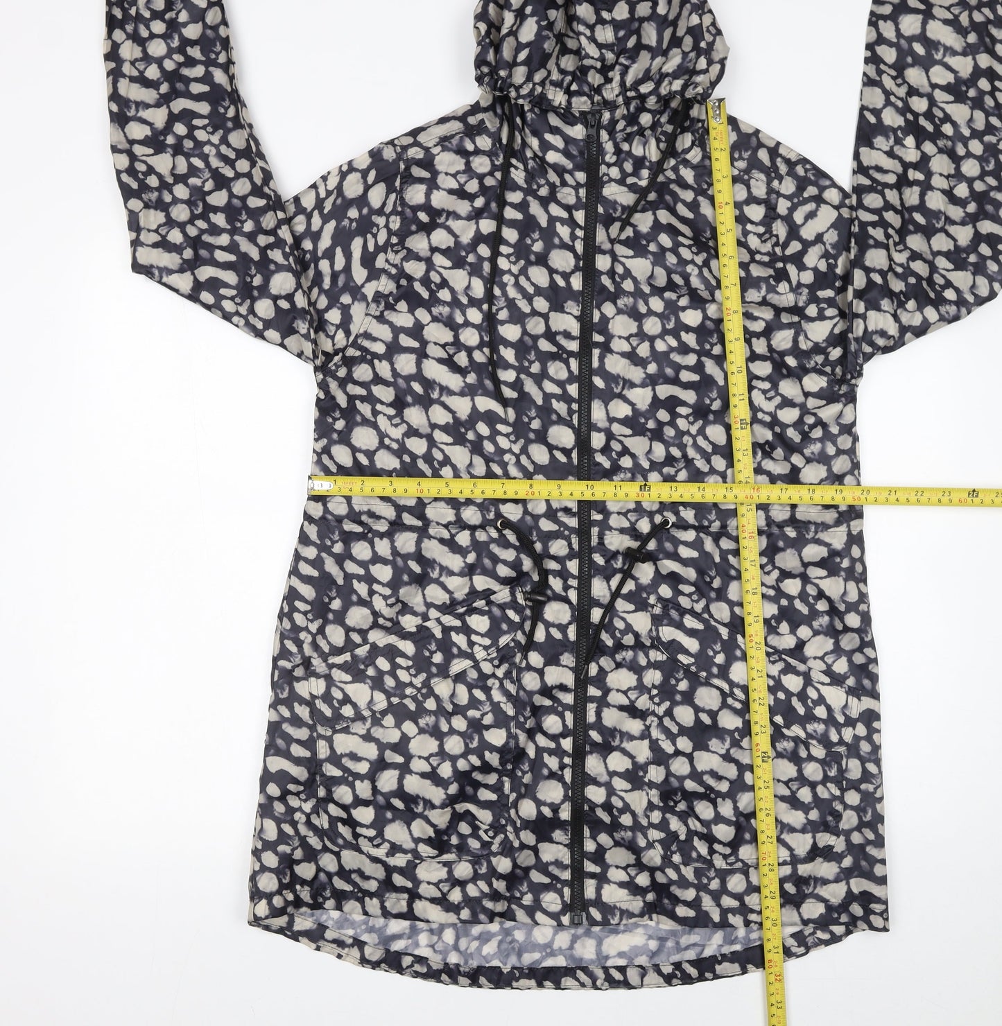 Rainydays Women Blue Animal Print Hooded Lightweight Rain Coat Jacket S