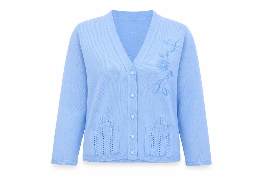 Florida Collection Women’s Blue Acrylic V-Neck Embroidered Cardigan S/M
