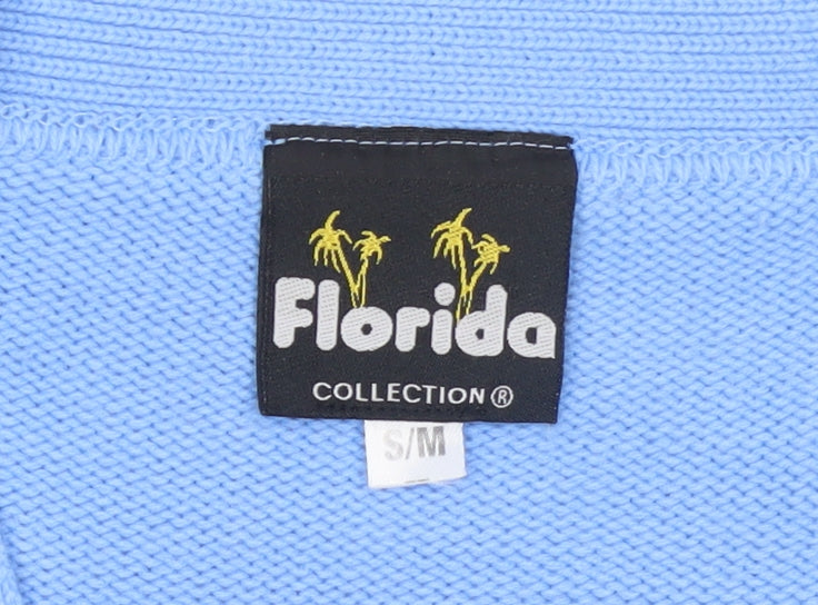 Florida Collection Women’s Blue Acrylic V-Neck Embroidered Cardigan S/M