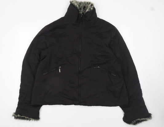 Inspire Womens Black Faux Fur Trim Puffer Jacket UK 34 Winter Coat