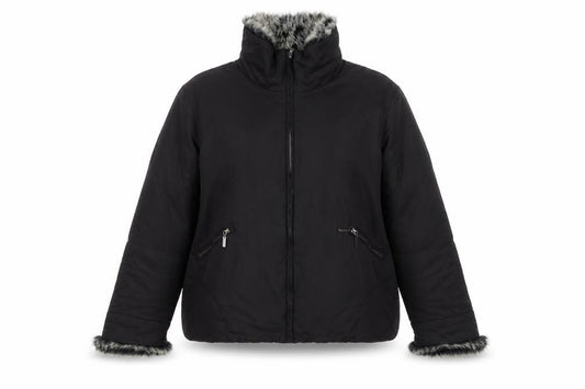 Inspire Womens Black Faux Fur Trim Puffer Jacket UK 34 Winter Coat