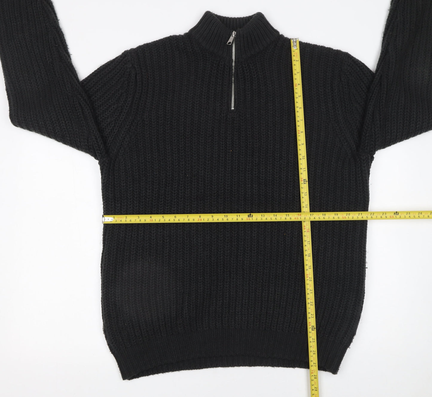 ASOS DESIGN Men’s Black Chunky Knit 1/2 Zip Acrylic Jumper M
