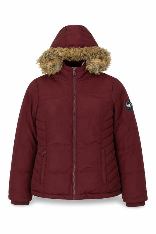 SoulCal Womens Red Hooded Fur Trim Puffer Jacket Size 10