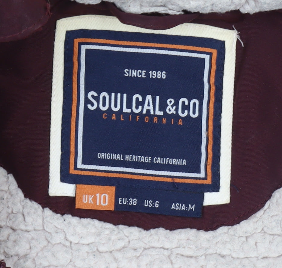 SoulCal & Co Womens Red Hooded Fur Trim Puffer Jacket Size 10