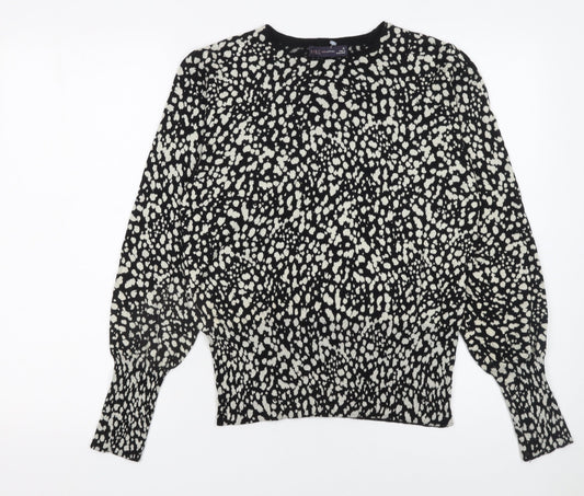 Marks and Spencer Women's Black Animal Print Crew Neck Jumper Size 12