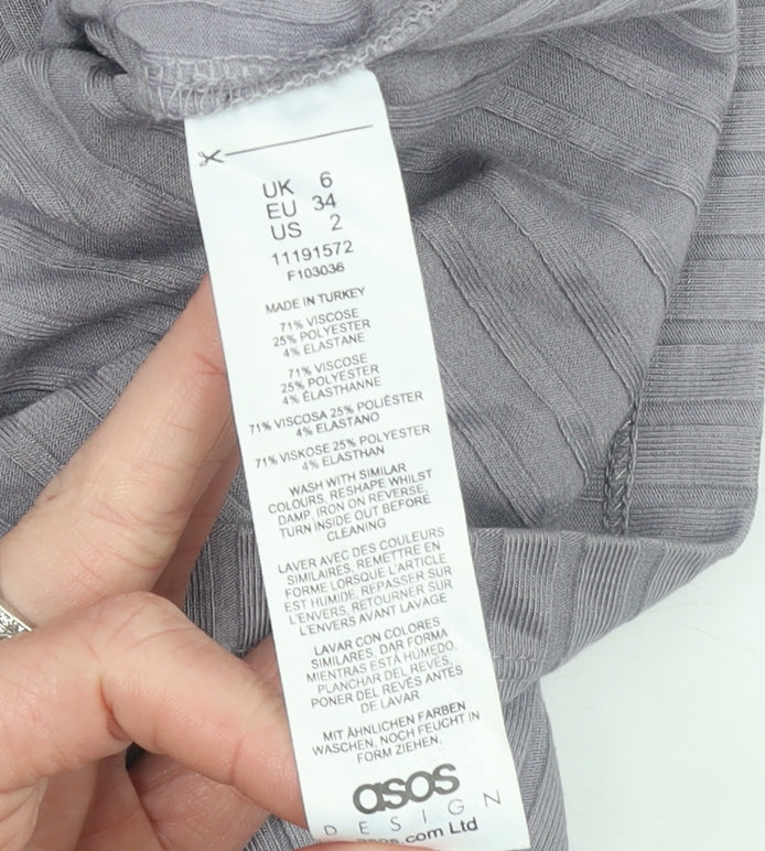 ASOS Women Purple Ribbed Collared Cropped Long Sleeve Button-Up Top Size 6