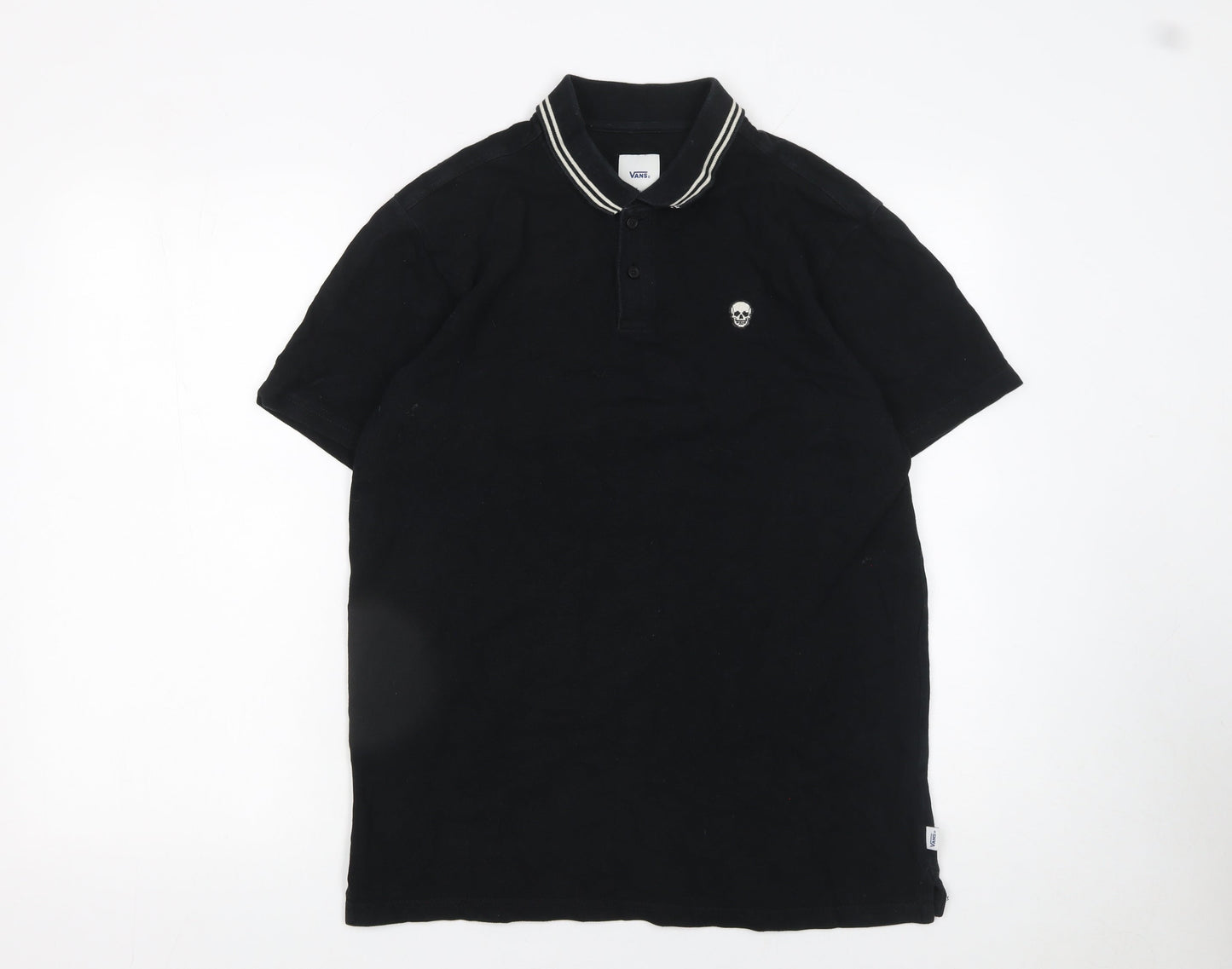Vans Men’s Black Skull Polo Shirt Size S Short Sleeve Cotton