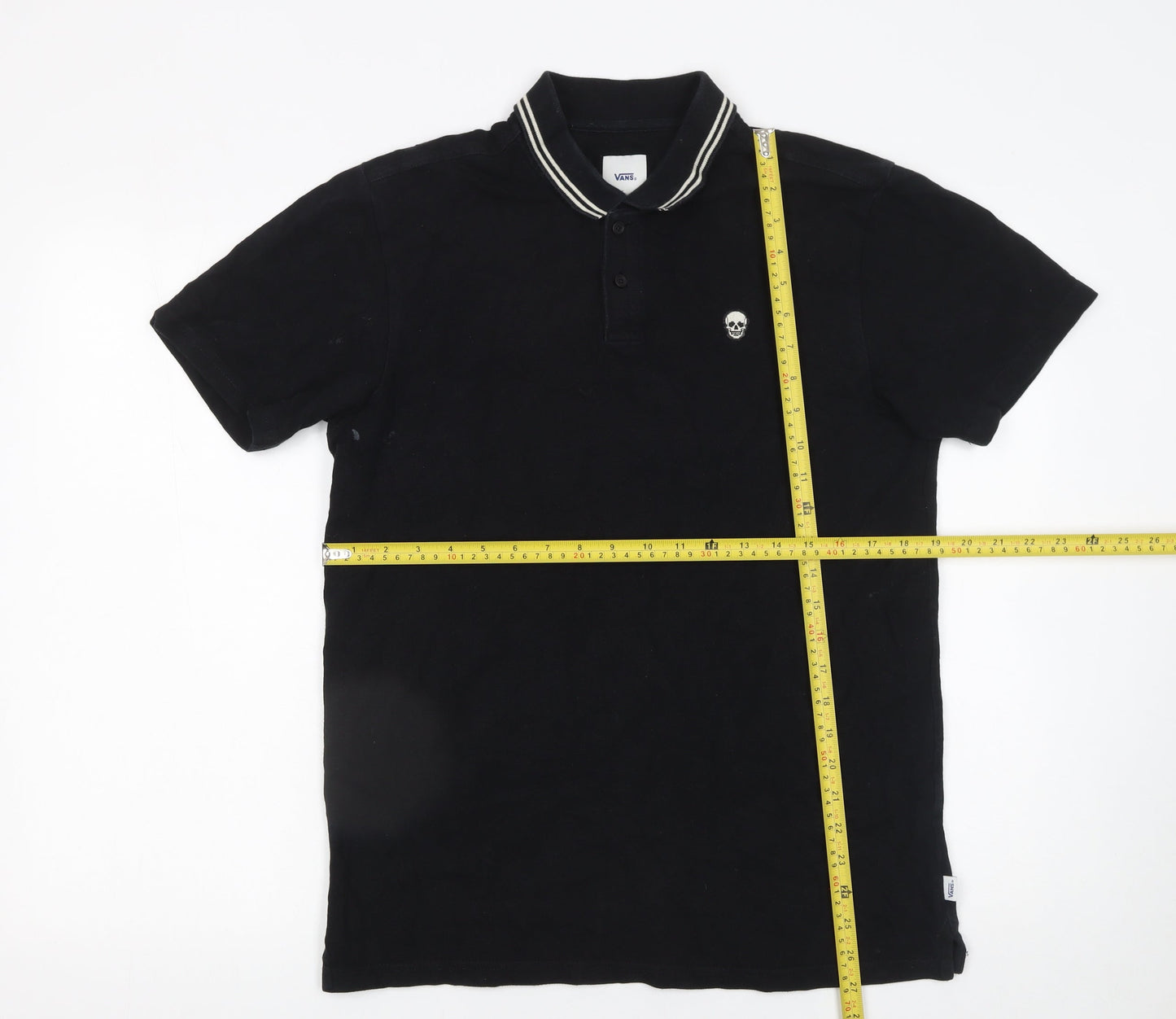 Vans Men’s Black Skull Polo Shirt Size S Short Sleeve Cotton