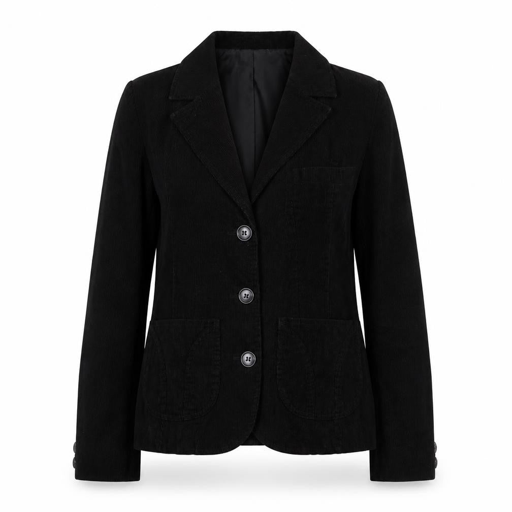 H&M Women Black Corduroy Blazer Size 10 Regular Single Breasted Jacket