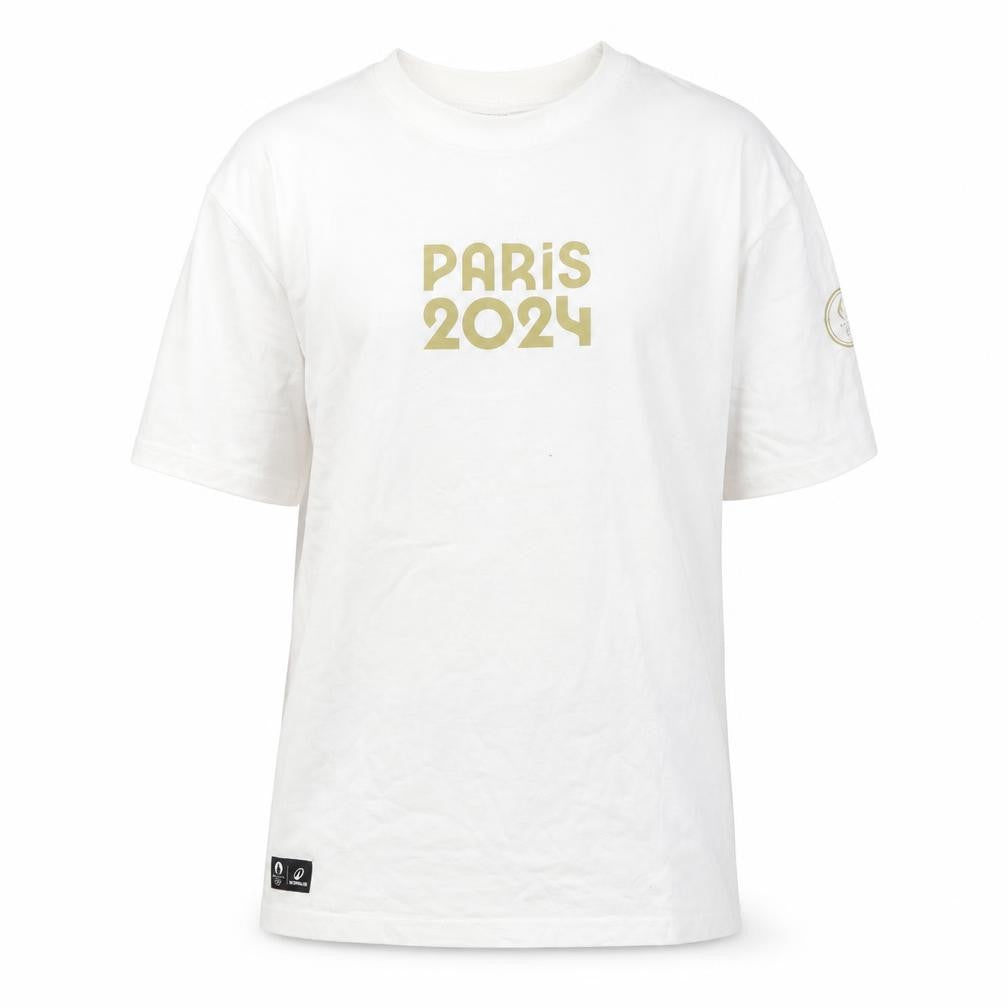 Decathlon Paris 2024 Men's White Crew Neck Short Sleeve T-Shirt Size S