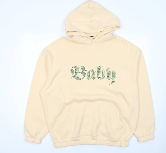 ASOS Design Women Beige L Hoodie Rhinestone 'Baby' Pullover
