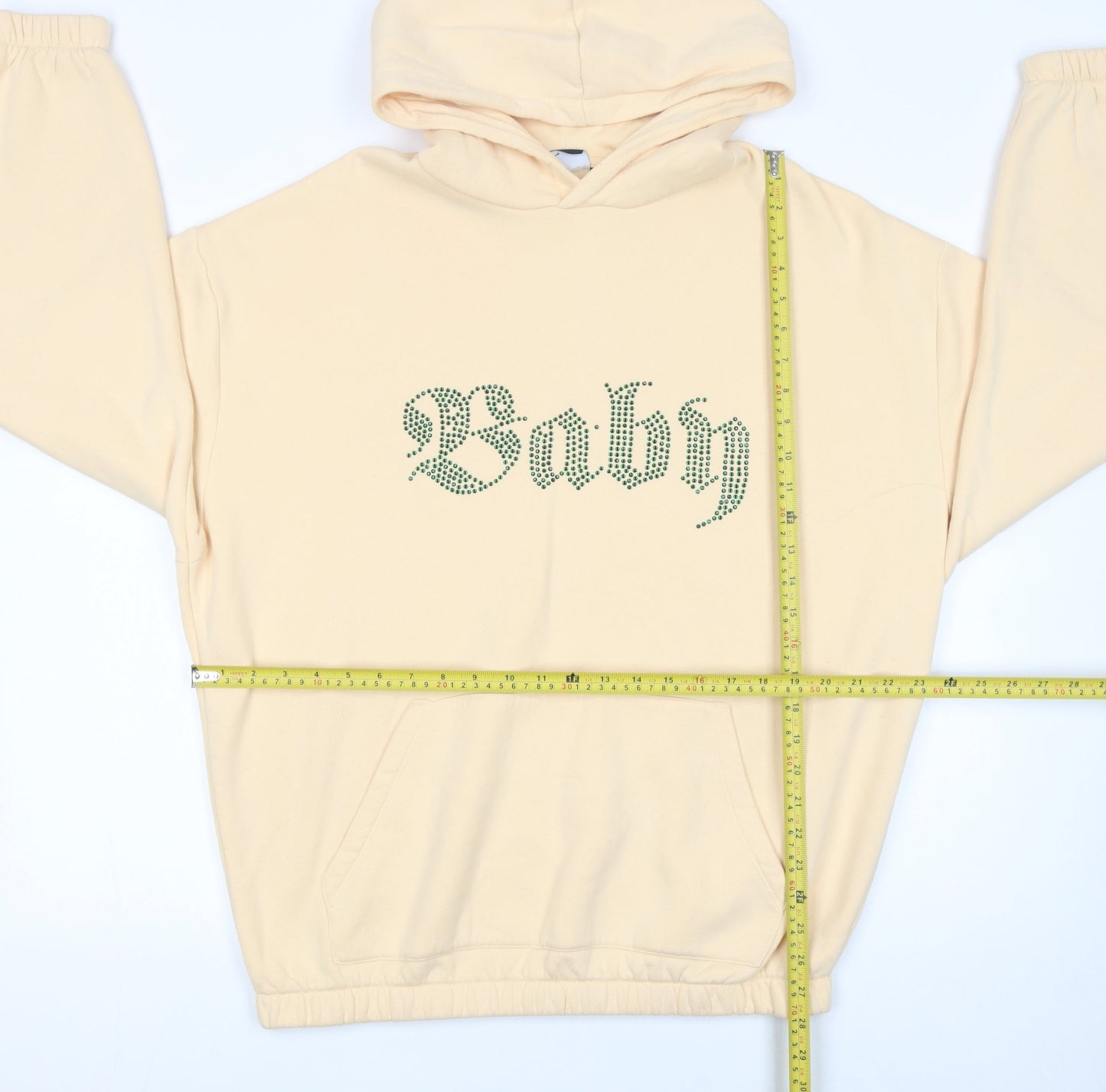 ASOS Design Women Beige L Hoodie Rhinestone 'Baby' Pullover