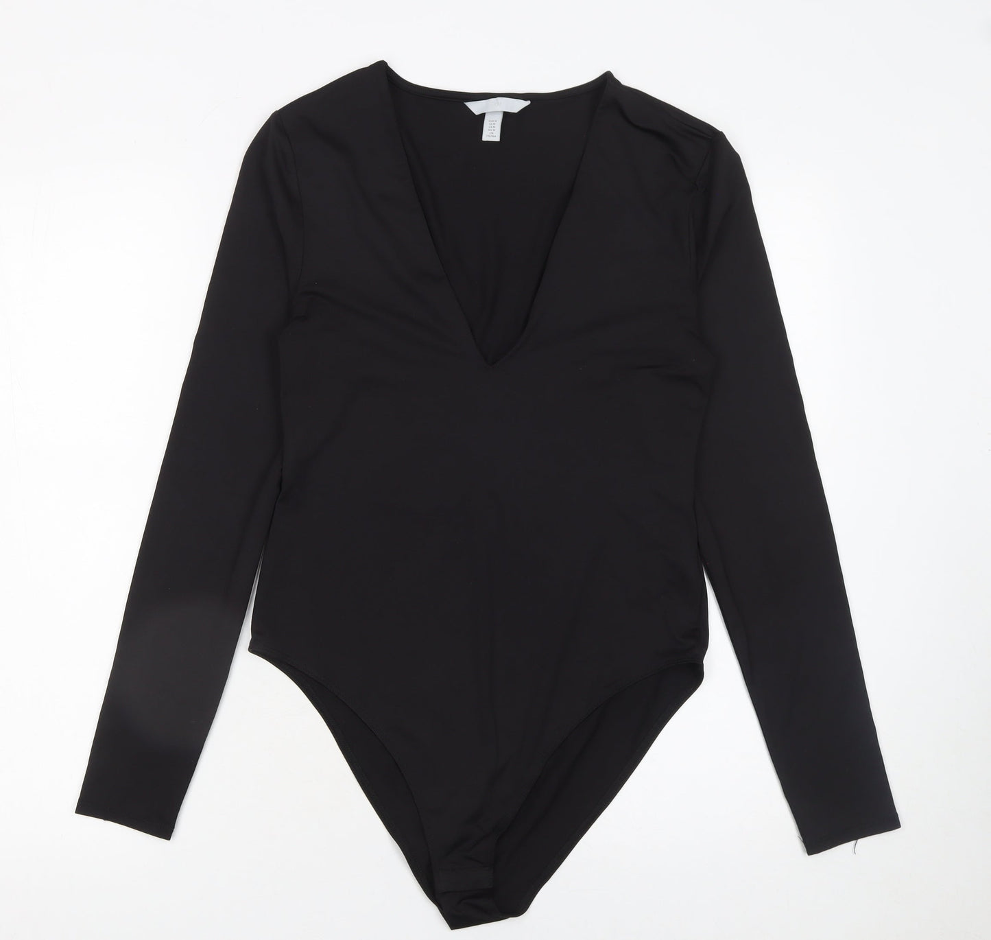 H&M Women Black Long Sleeve V-Neck Bodysuit Size 12
