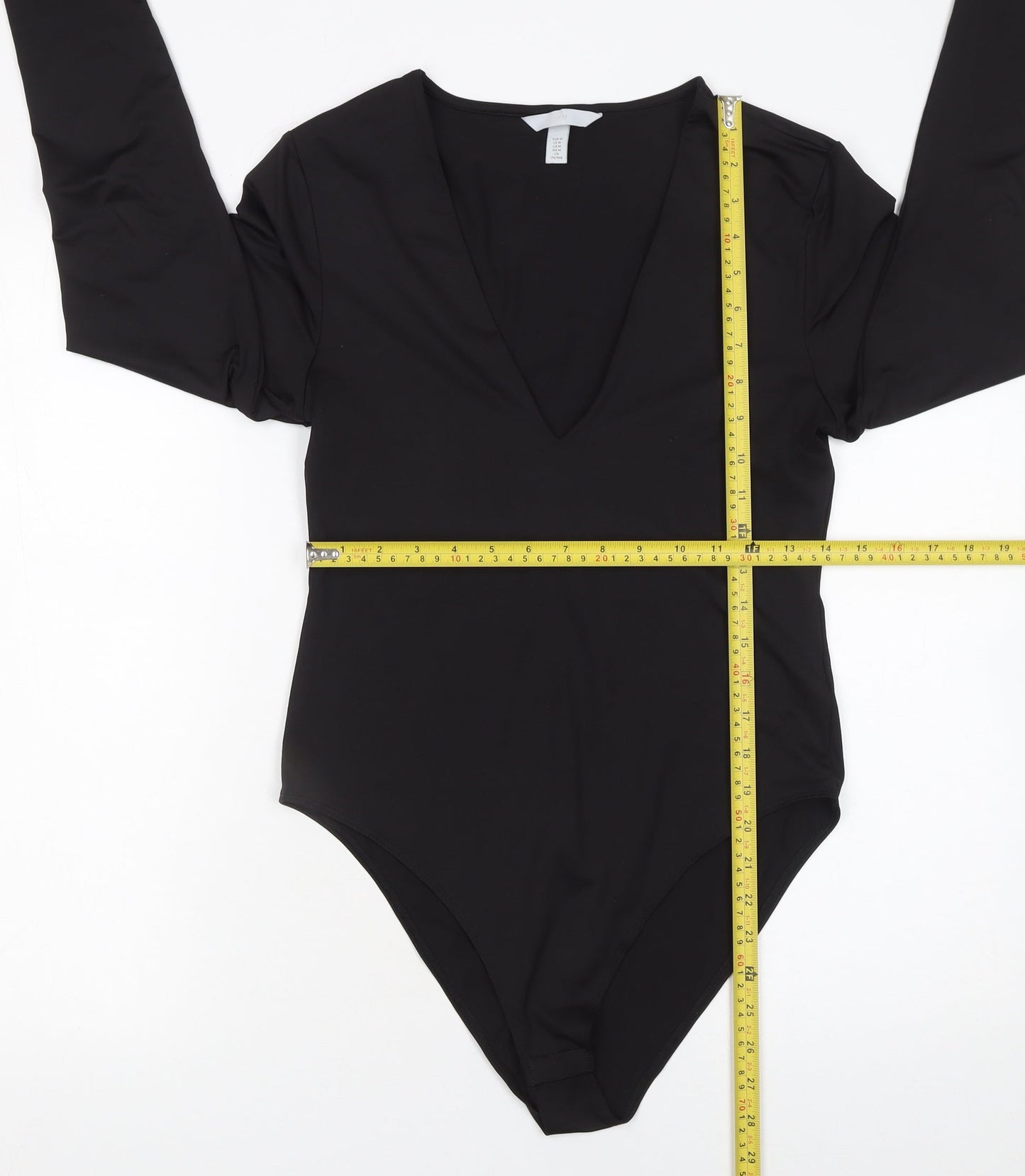 H&M Women Black Long Sleeve V-Neck Bodysuit Size 12