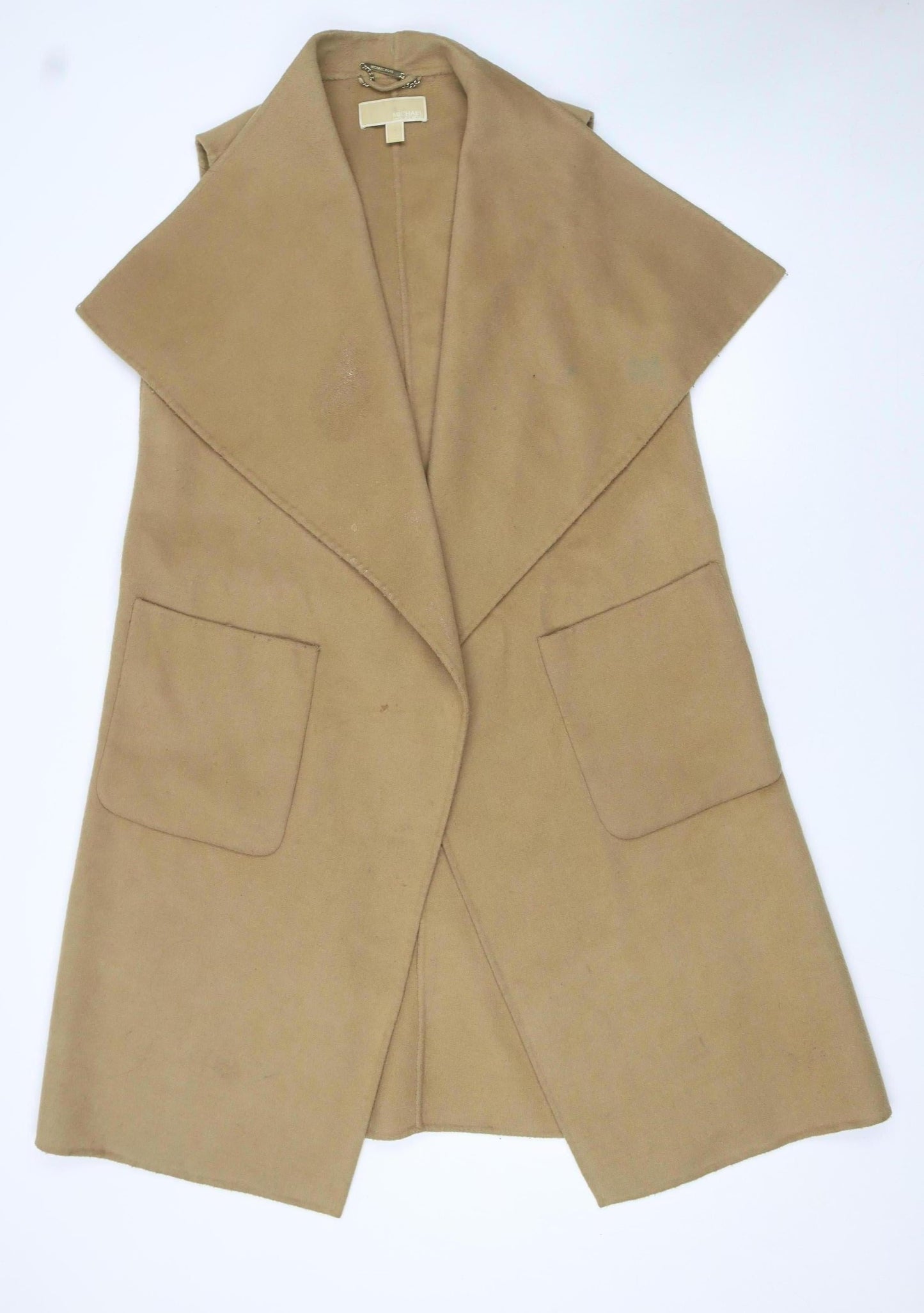 Michael Kors Women Beige Wool Blend Long Waistcoat L
