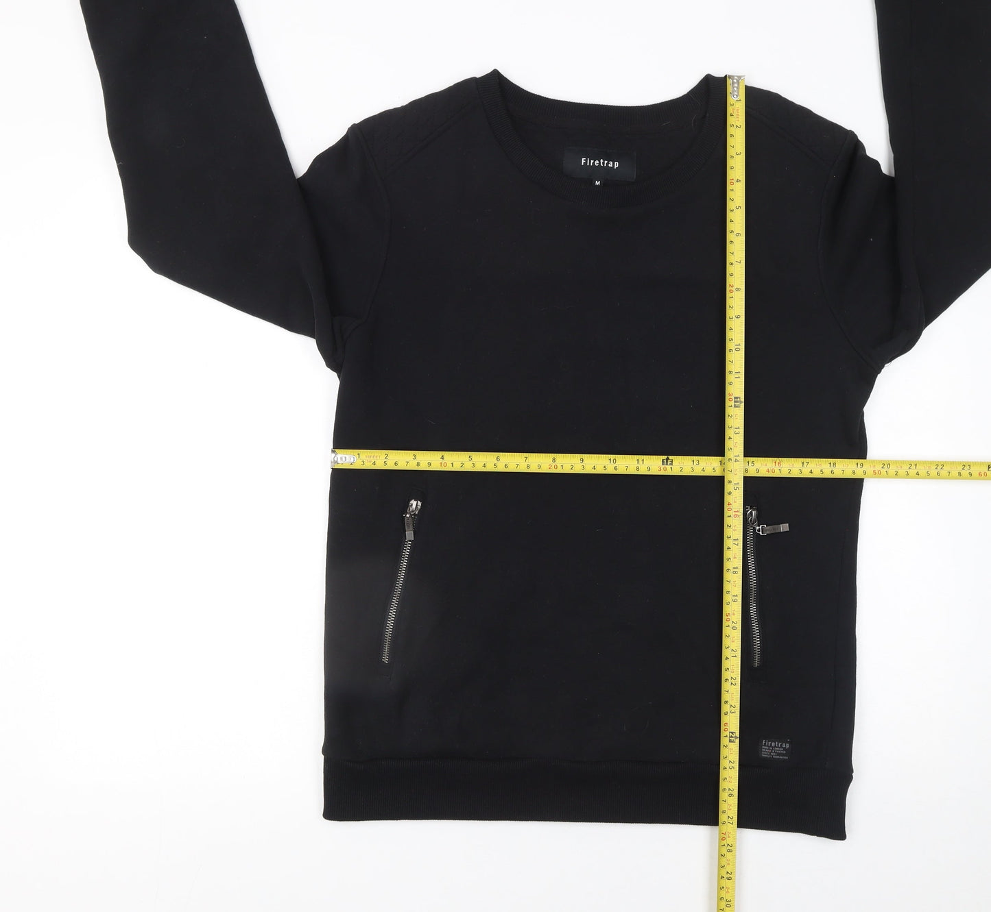 Firetrap Men's Black Sweatshirt M Pullover Crew Neck Zip Pockets