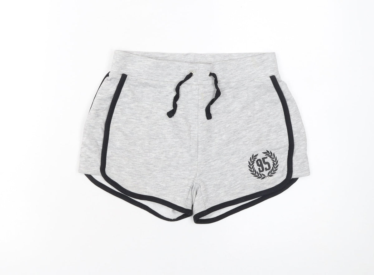915 Girls Grey Sweat Shorts Age 9 134cm Cotton Blend Drawstring Trim