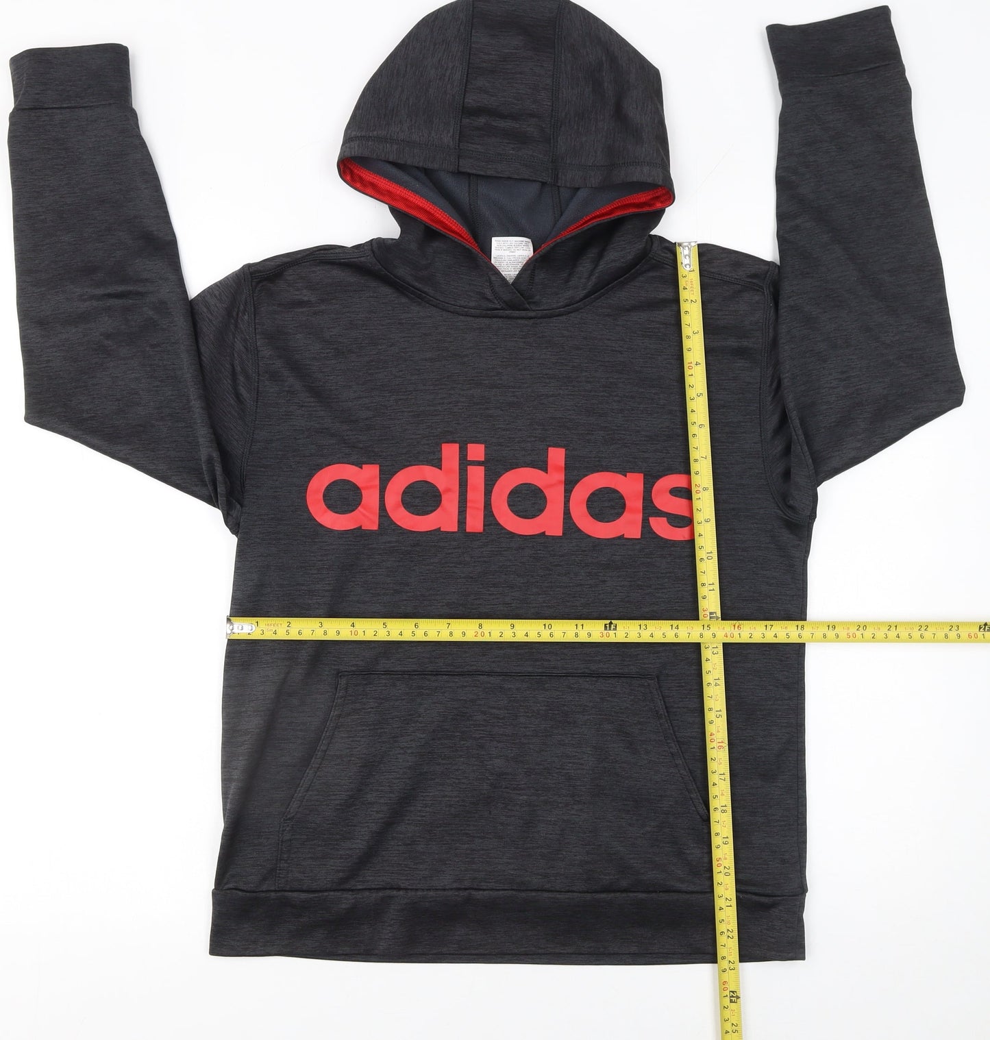 Adidas Boys Black Pullover Hoodie Size 14-16 Years Red Logo Sweatshirt