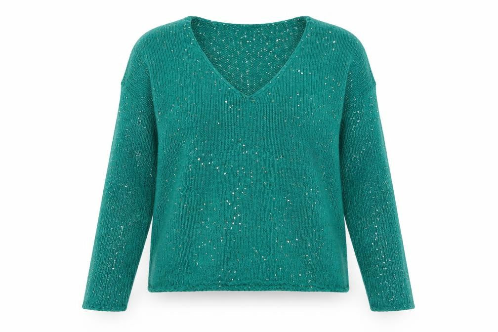 Vero Moda Women’s Green Sequin V-Neck Knit Jumper Size 12