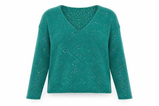 Vero Moda Women’s Green Sequin V-Neck Knit Jumper Size 12
