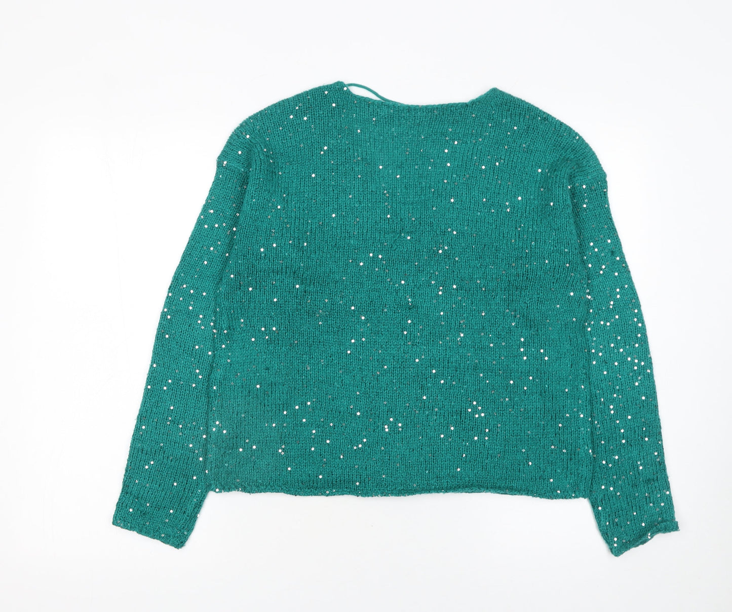 Vero Moda Women’s Green Sequin V-Neck Knit Jumper Size 12