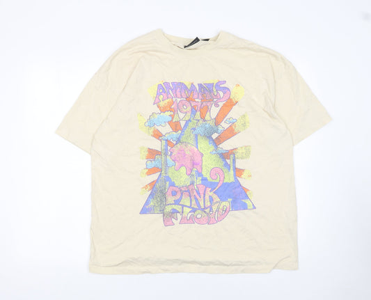 Primark Men Beige Pink Floyd 1977 Band Graphic T-Shirt Size M