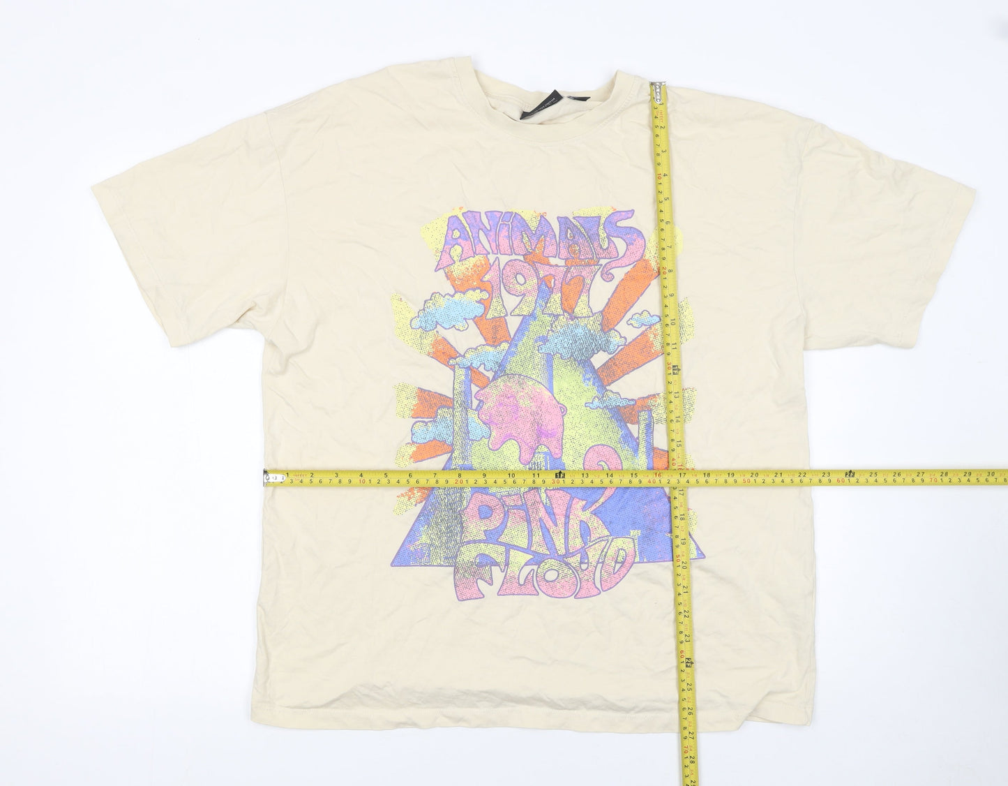 Primark Men Beige Pink Floyd 1977 Band Graphic T-Shirt Size M