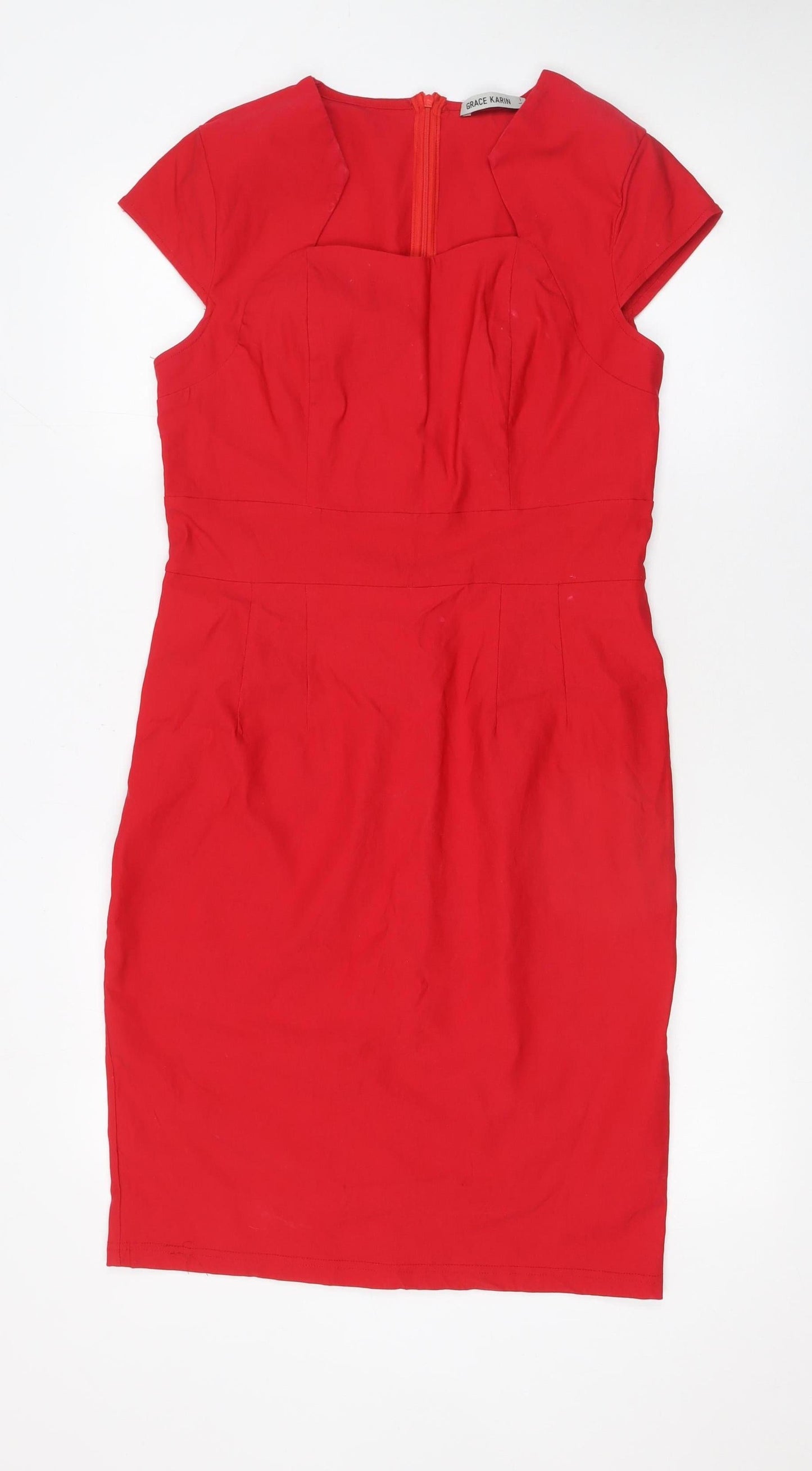 Grace Karin Women's Red Bodycon Knee Length Dress Size 12