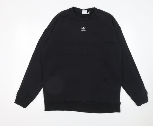 Adidas Women Black Cotton Blend Crew Neck Pullover Sweatshirt UK 14