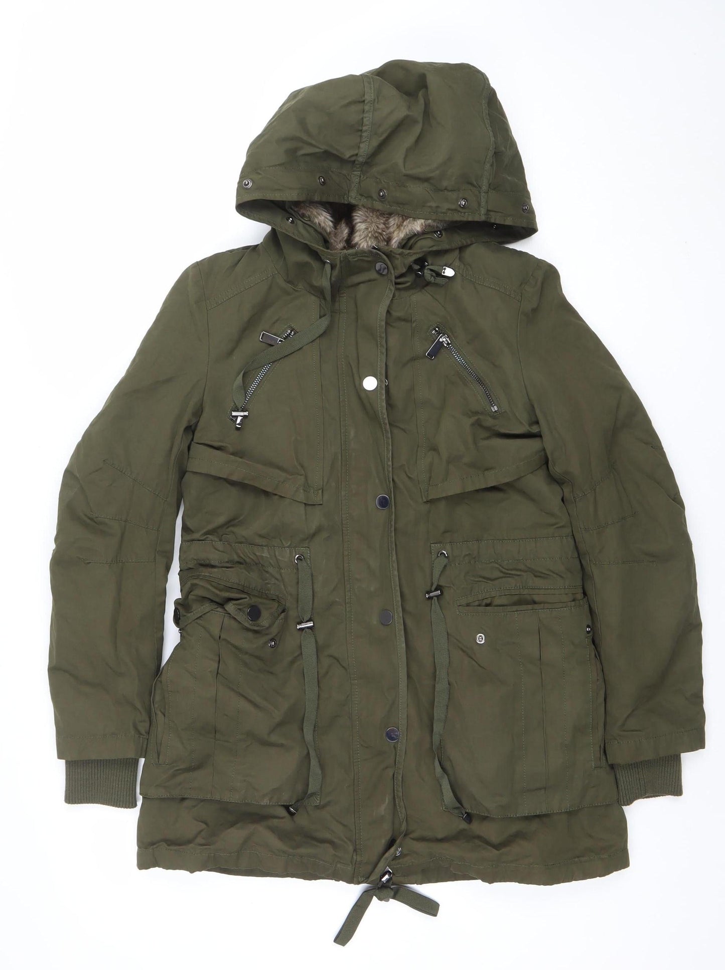 Ever New Women’s Green Hooded Faux Fur Lined Parka Coat Size 6