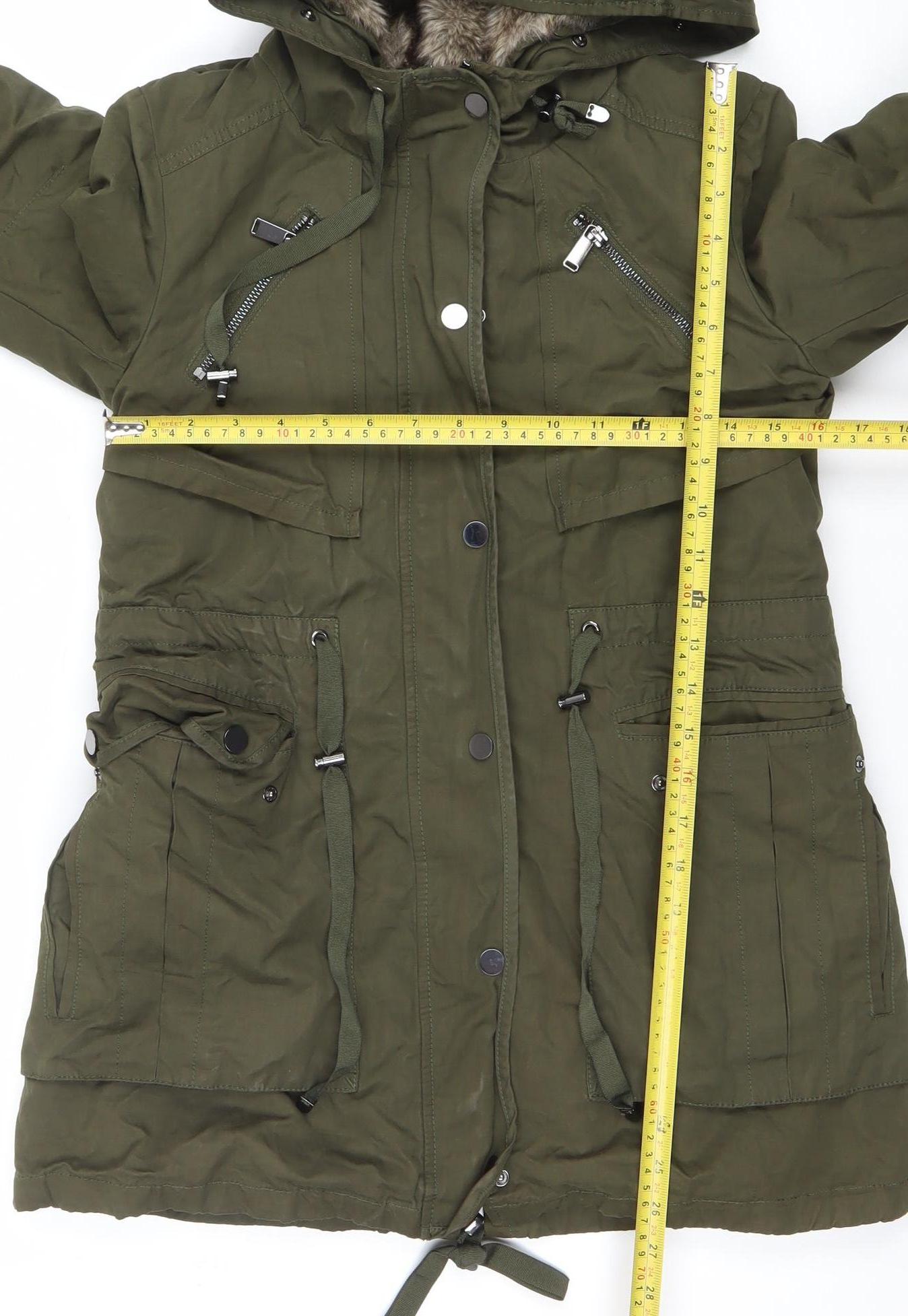 Ever New Women’s Green Hooded Faux Fur Lined Parka Coat Size 6