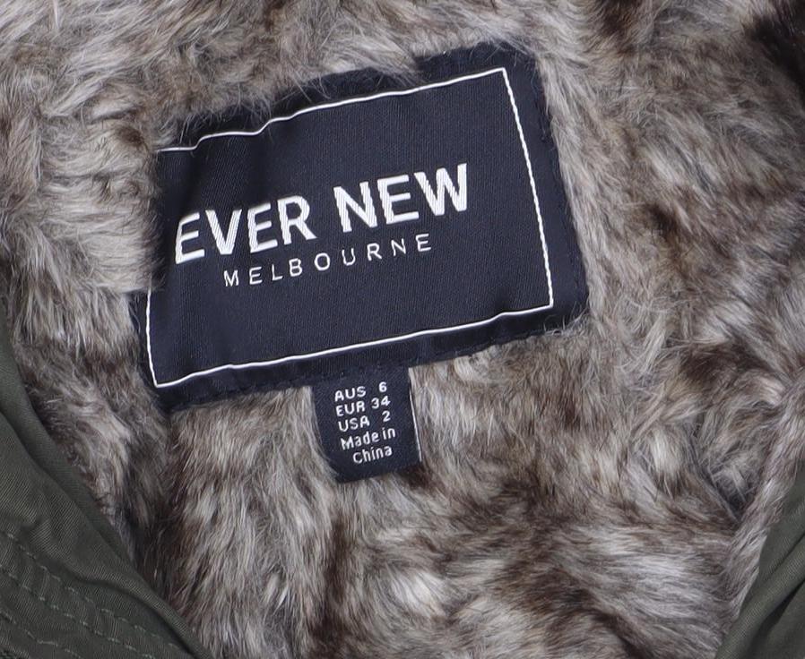 Ever New Women’s Green Hooded Faux Fur Lined Parka Coat Size 6