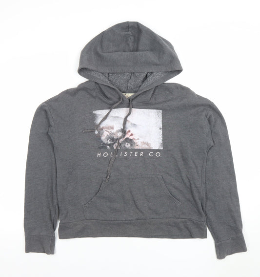 Hollister Women’s Grey Pullover Hoodie S Cotton Blend Graphic Print