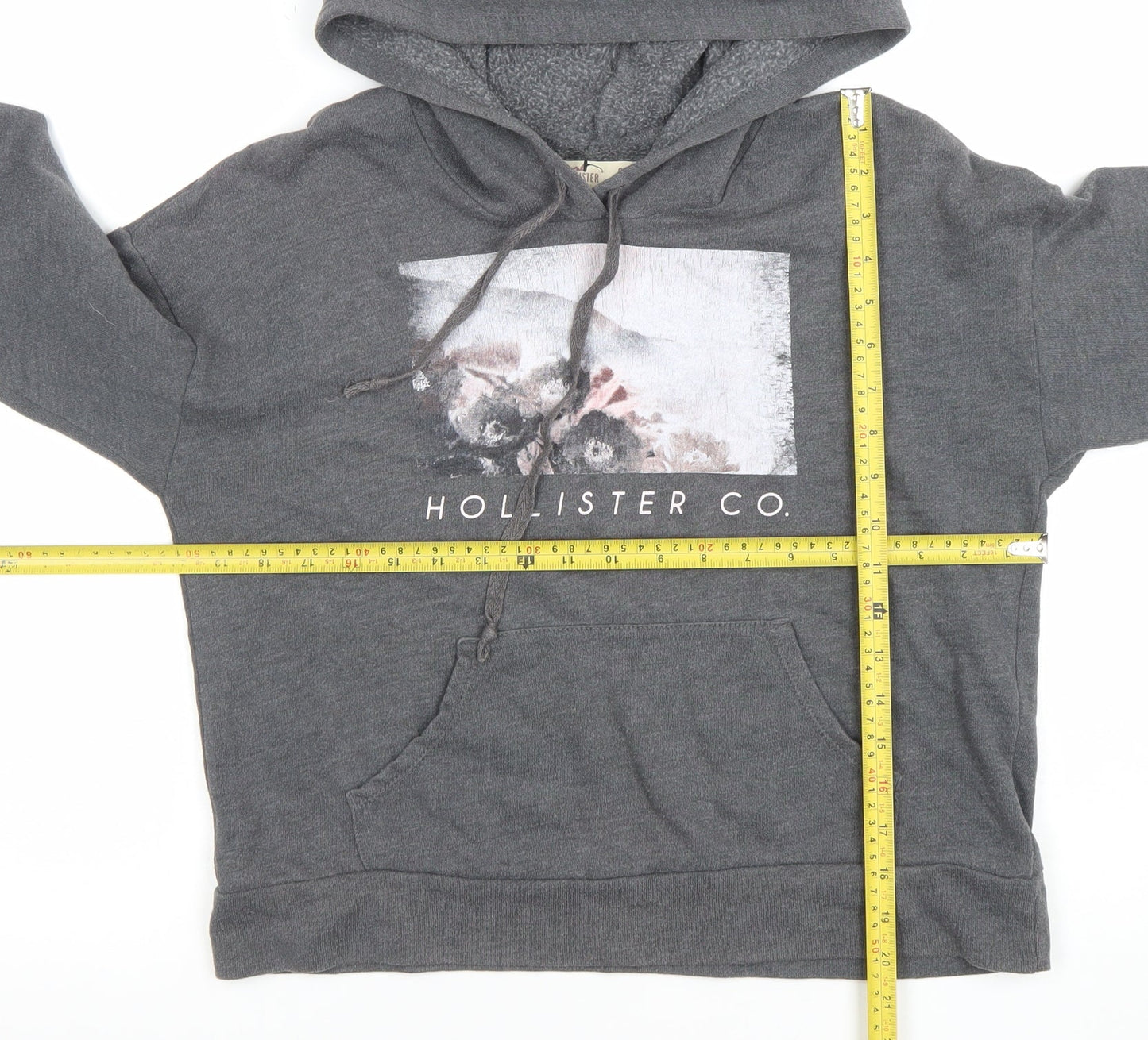 Hollister Women’s Grey Pullover Hoodie S Cotton Blend Graphic Print